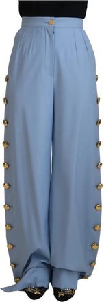 Dolce & Gabbana Elegante lichtblauwe broek van wol-zijde mix - Dames - Wijde Broeken - Blauw - S - Wol - Broeken
