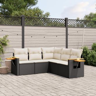 vidaXL Vidaxl - Set De Muebles De Jard&iacute;n 5 Pzas Y Cojines Rat&aacute;n Sint&eacute;tico Negro