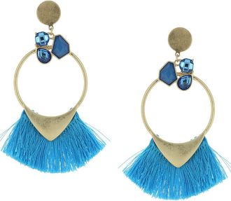 Olivia Welles Gold-Plated Mamba Fringe Drop Earrings in Worn Gold /Turquoise at Nordstrom Rack