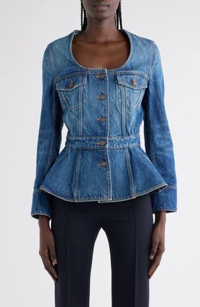 Chloé Denim Peplum Jacket in 4A1 Faded Indigo at Nordstrom, Size 4 Us