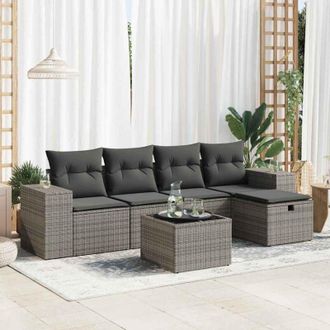 vidaXL Vidaxl - Set De Muebles De Jard&iacute;n 6 Pzas Y Cojines Rat&aacute;n Sint&eacute;tico Gris