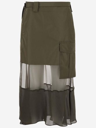 sacai Khaki Belted Wrap-effect Paneled Skirt
