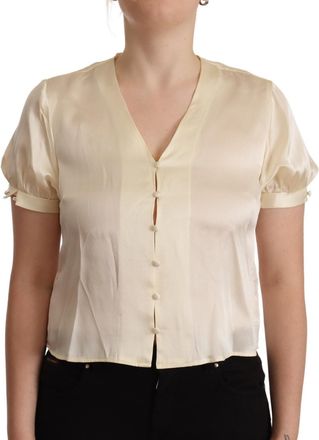 L'autre Chose Blouse Off White Silk Short Sleeves V-neck Womens Top (Pre-Owned)