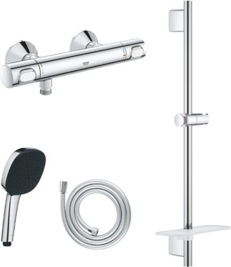 GROHE Conjunto Mezclador Termost&aacute;tico Ducha Grohe Quickfix Precision Flow + Teleducha Vitalio Comfort 110 + Barra Quickfix + Manguera