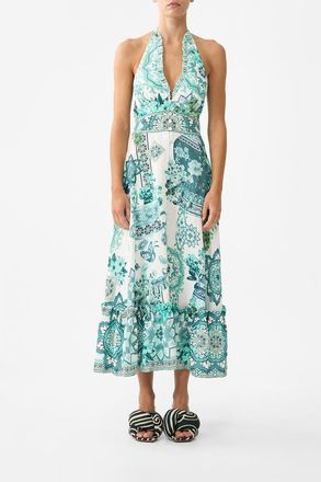 Camilla Ruffle Neck Halter Dress in Balearic Beb&eacute; at Nordstrom, Size Xx-Large Au