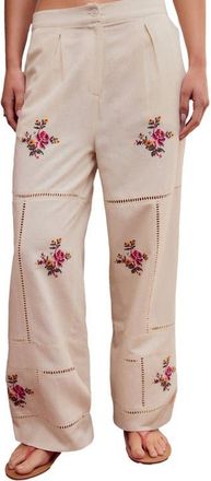 Next Floral Embroidered Wide Legs Pants in White at Nordstrom, Size 10 Us