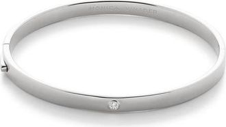 Monica Vinader Essential Lab Grown Diamond Solitaire Hinged Bangle Bracelet in Sterling Silver at Nordstrom, Size Medium