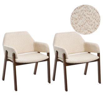 Beliani Conjunto De 2 Sillas De Comedor De Estilo Retro En Boucl&eacute; Marr&oacute;n Oscuro Y Beige Claro Albion