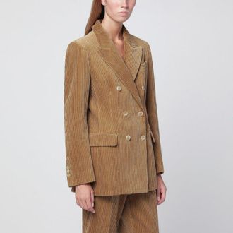 P.A.R.O.S.H. Womens Camel-coloured Ribbed Velvet Jacket - Brown Cotton - Size Medium