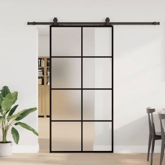 vidaXL Vidaxl - Puerta Corredera Set Herrajes Negra 102,5x205 Cm Esg Vidrio