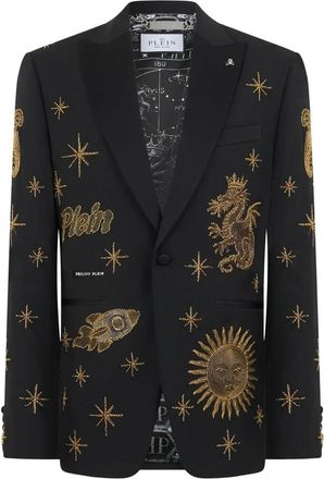 Philipp Plein Blazer Patches Zodiac - Heren - Blazers - Zwart - 5XL - Wol - Jassen