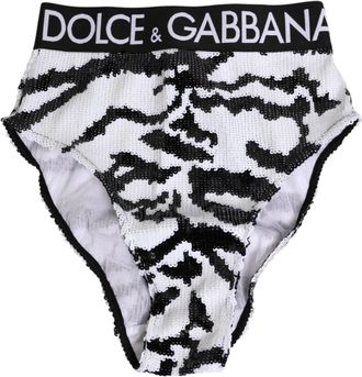 Dolce & Gabbana Womens Black White Sequin High Waist Panty Underwear And Clothing