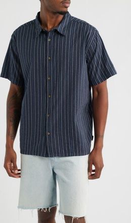Billabong Garage Sandon Mixed Stripe Jacquard Short Sleeve Button-Up Shirt in True Navy at Nordstrom, Size Large