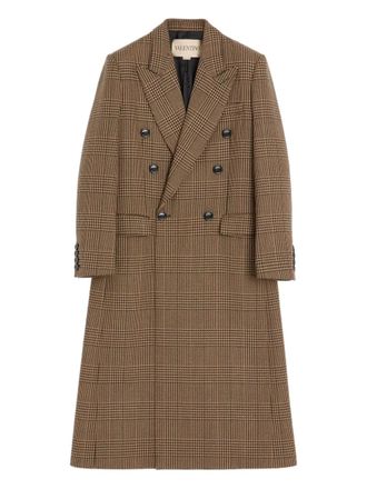 Valentino Garavani check-print double-breasted coat - men - Virgin Wool/Wool/Lyocell - 46 - Brown