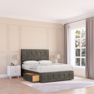 Sloomy Cambridge Divan Bed Base 2 Drawers 12 Footboard & 54 Floor Standing Headboard in Light Grey | Size: Super King