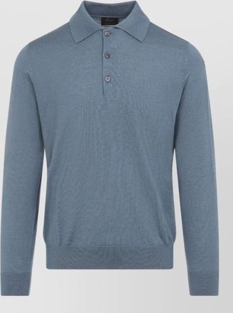 Brioni cashmere silk long sleeve polo shirt