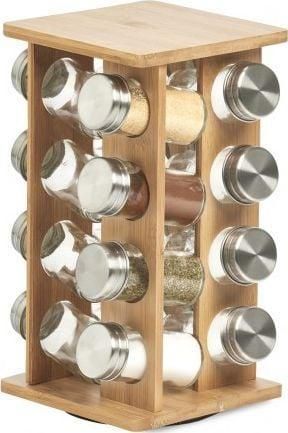 ZELLER Soporte Giratorio Para Especias De Bamb&uacute; 16 Frascos De Vidrio