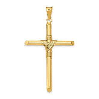 Diamond2Deal 14k Yellow Gold Polished Center Wrap Tube Cross Pendant