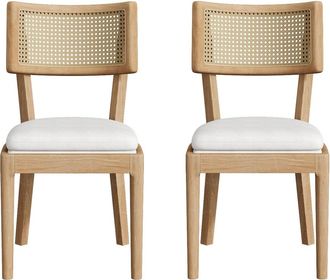 Urban Meuble Conjunto de 2 sillas de madera con respaldo y asiento de ca&ntilde;a