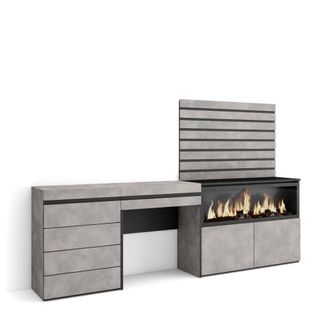 Skraut Home Skraut Home - Tocador, Dormitorio Habitaci&oacute;n, 234x145x35 Cm, Con Caj&oacute;n, Chimenea El&eacute;ctrica Xxl, C&oacute;moda, Cajonera, Listones Decorativos, Estilo Moderno
