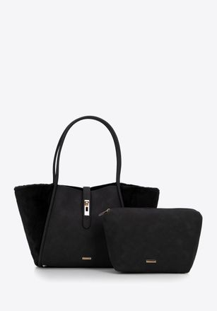 Wittchen Dames shopper van eco-leer en imitatiebont, zwart