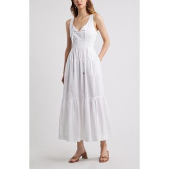 Chelsea28 Cotton Poplin Tiered Maxi Sundress in White at Nordstrom, Size Xx-Small