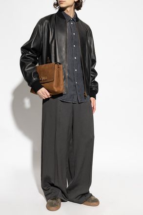 Versace Denim Shirt With Patch, Mens, Grey