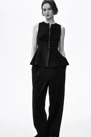 H&M Rib-knit Peplum Sleeveless Top in Black at Nordstrom, Size Xx-Large