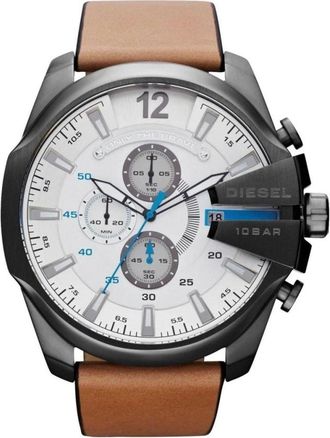Diesel Accessoires, Heren, Grijs, ONE Size, Leer, Mega Chief Dz 4280 Chronograaf Horloge