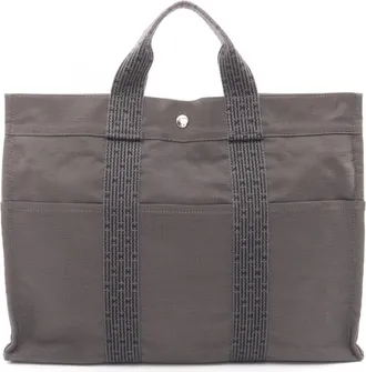 Herm&egrave;s Gray Nylon Canvas Handbag Tote Bag (Pre-Owned)