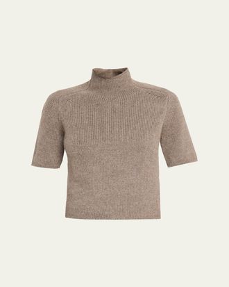 Lisa Yang Lexia Mock-Neck Cashmere Short-Sleeve Sweater