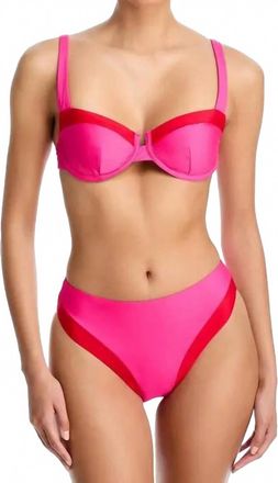 Aqua Swim Colorblock Underwire Bikini Top & Color Blocked Bikini Bottom Set In Pink/red
