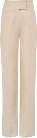 Cult Gaia Poederroze Hoge Taille Wijde Pijpen Broek - Dames - Straight fit broeken - Roze - S - Katoen - Broeken