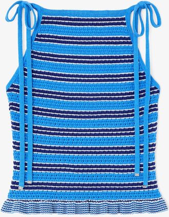 Ganni Navy Top in Striped Pointelle - Size XXS Organic Cotton