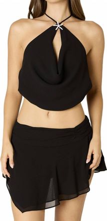 Cotton Candy L.A. Celeste Crystal Star Halter Crop Top In Black