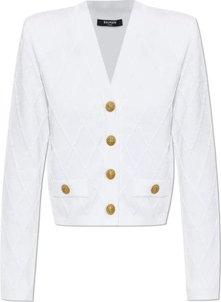 Balmain Cropped Gebreide Cardigan - Dames - Vesten - Wit - M - Truien & Vesten