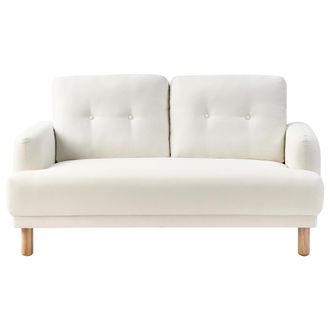 Beliani Beliani - Sof&aacute; 2 Plazas Patas De Madera Poli&eacute;ster Asiento Grueso Retro Tapizado Tela Blanco Crema Tuve
