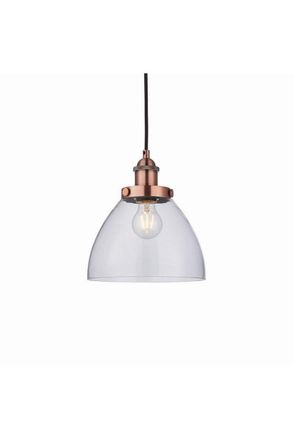 Netlighting Hansen 1 Light Pendant Glass Aged Copper Plate E27 in Clear