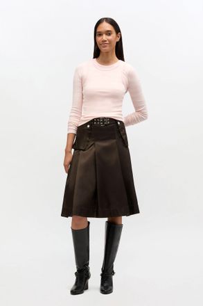 Ganni Duchesse Nylon Pleated Skirt - Size 34 Brown
