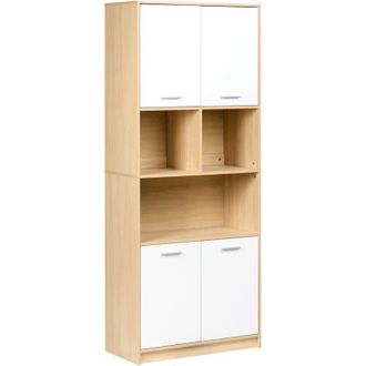 Beliani Estanter&iacute;a De 4 Puertas Estantes Abiertos Y Cerrados Librer&iacute;a Estilo Minimalista Aglomerado Marr&oacute;n Claro/blanco Zehna