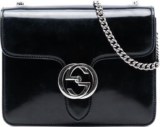 Gucci Pre-owned Womens Small Polished Calfskin Interlocking G Dollar Crossbody - Black Leather - One Size