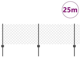 Berkfield Home Practical Chain Link Fence with 22 U Posts Grey 0.6x25 m Steel