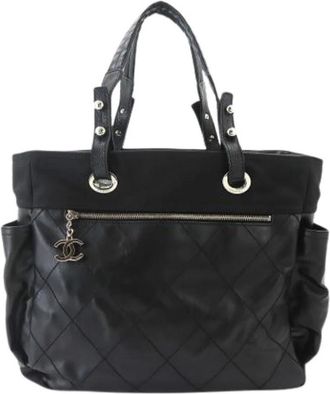 Chanel Pre-owned Vintage Canvas Tote Bag - Dames - Vintage Shopper - Zwart - ONE Size - Leer - Vintage
