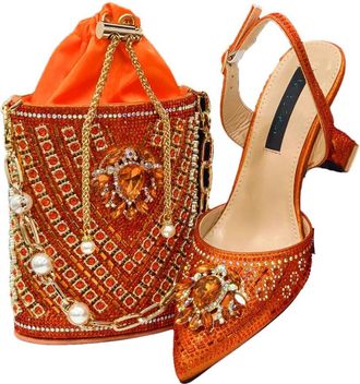 Generic Womens Stiletto High Heel Shoes and Gold Chain Handbag Set Sparkly Rhinestone Big Crystal Decoration