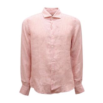 PORTOFIORI Geranio Linnen Shirt - Heren - Casual Overhemden - Oranje - S - Linnen - Overhemden