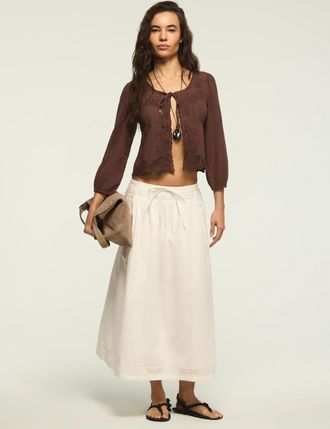 Lucky Brand Womens Schiffley Trimmed Midi Skirt