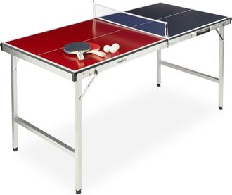 Relaxdays Relaxdays Mesa Ping Pong Plegable, Set Con 2 Palas, Red Y 3 Pelotas, Dm Y Aluminio, 67,5 X 151 X 67,5 Cm, Azul Y Rojo