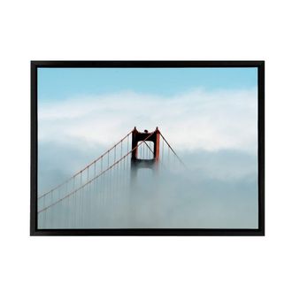 Artery8 Highsmith Photo Golden Gate Bridge Fog Framed Canvas Wall Art Print in Blue | Size: W24 x H32