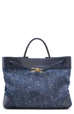 Bottega Veneta Large Andiamo Boucl&eacute; & Leather Tote in 8768 Navy-White/Space-Mb at Nordstrom