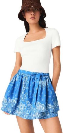 Maje Printed ruffled skirt in Sky Blue Bandana Print at Nordstrom, Size 42